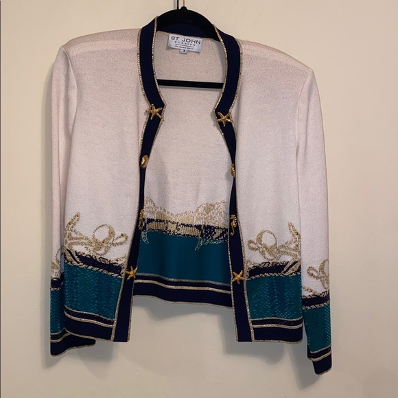 St. John Evening Pailletes Nautical Theme Blazer Size 8 - Picture 7 of 15